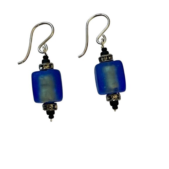 Venetian Fire Earrings Artisan Sterling Silver 24k Gold Blue Venetian Glass OS - Picture 1 of 5